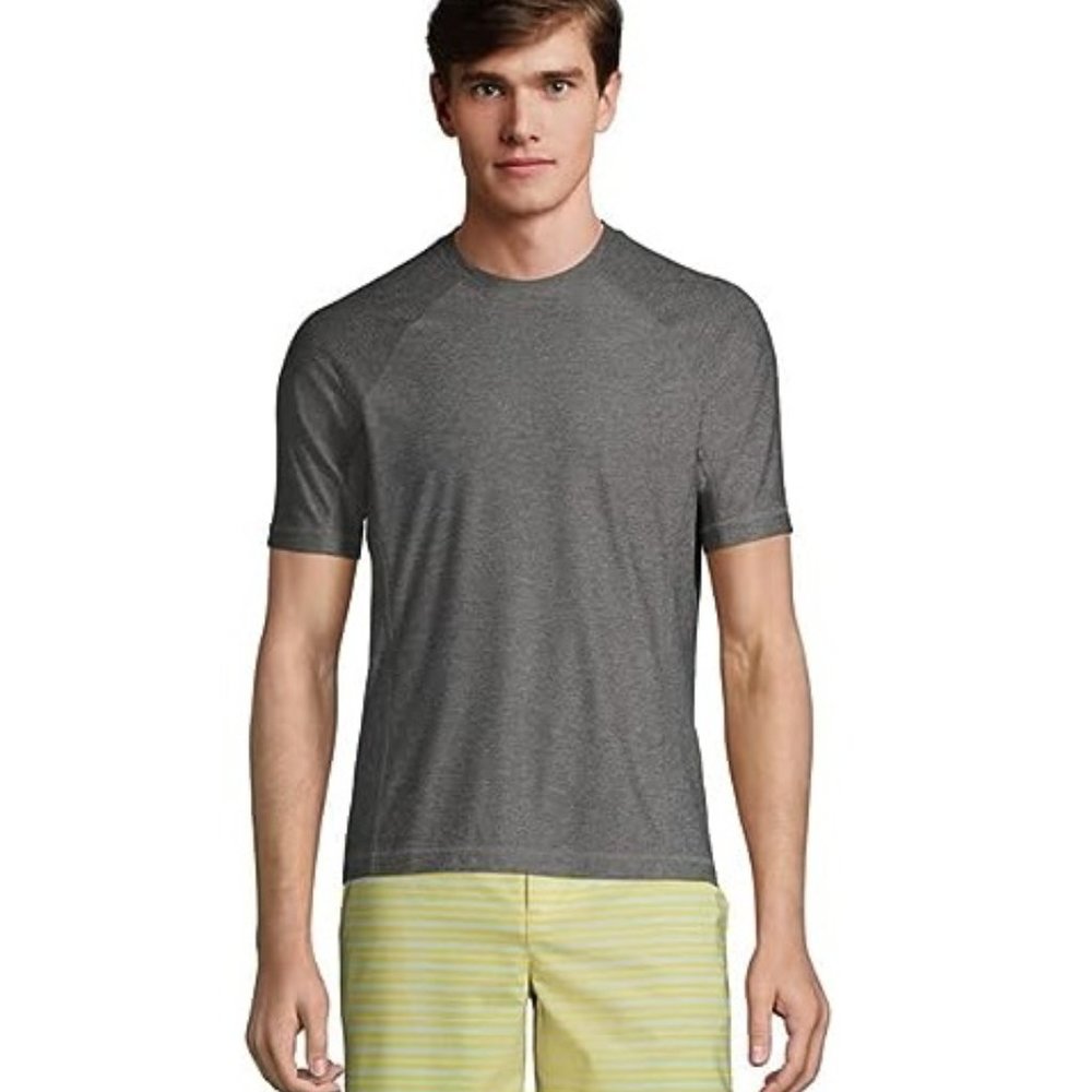 NWT Lands' End Men's Crew Neck Short Sleeve Rash Guard Gray UPF 50 L $60 FLB200